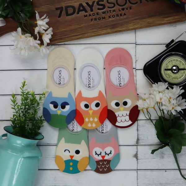 5Pack Cute Owl Embroidered Socks Set, Premium Embroidered Socks Set, Ankle No Show Socks Gift Set