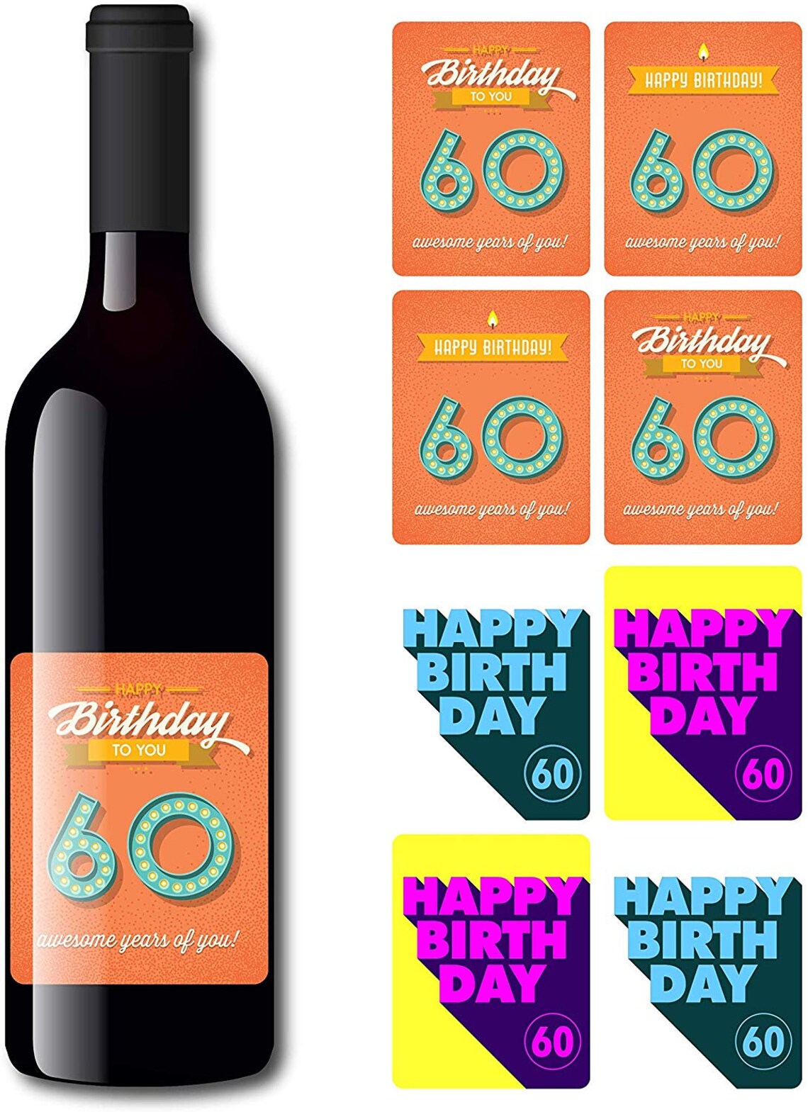 60th Birthday Wine Label Set of 8 Party Decoration Gift 60th Etsy