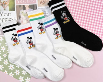 5PK Set, Disney Friends Mickey Minnie, Women Men Unisex Crew Socks w/ Gift Pouch
