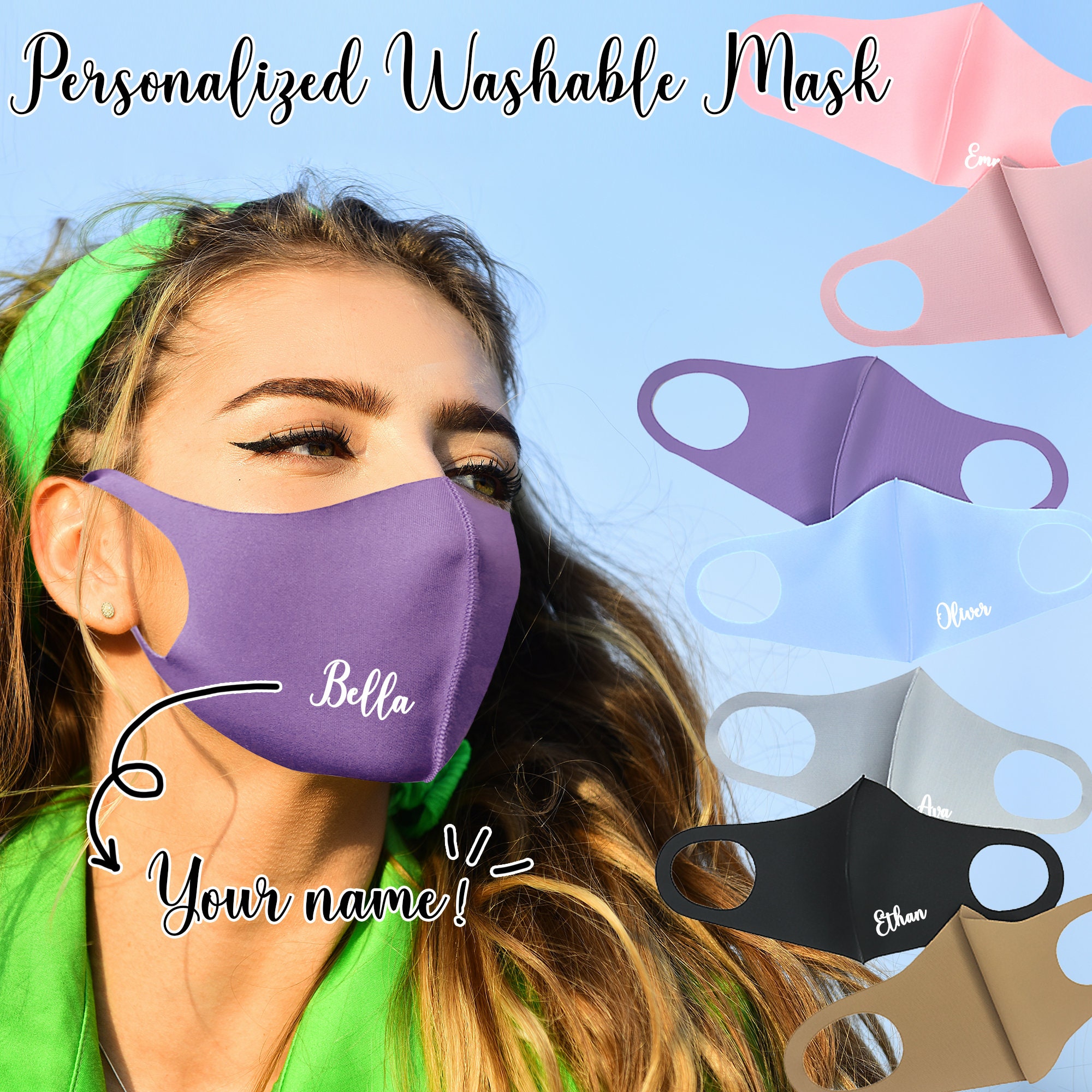 Personalized Washable Mask Custom Face Mask Custom Text/Logo Etsy