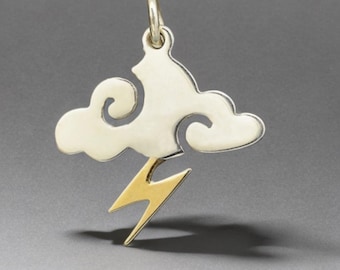 Wolke & Blitz Bolt Charm Halskette-Wetter Anhänger-Sturm Schmuck-Geschenk für Naturliebhaber-Minimalist Silber Halskette.