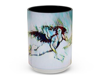 Akzent Kaffeebecher, fliegender Engel, glänzende Keramik (11oz, 15oz)