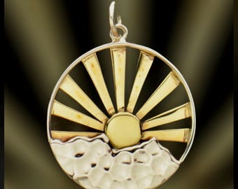 Sterling Silber Natur Charm mit Bronze untergehende Sonne