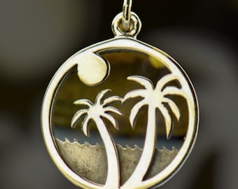 Sterling Silber Palm Tree Island Charm-Tropischer Strand Anhänger, Küsten Schmuck