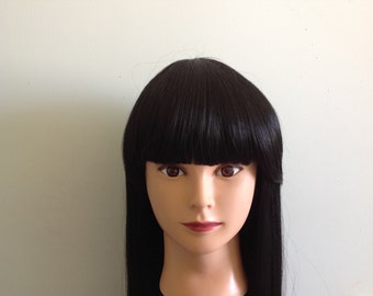 100% Premium Heat Resistant Black Long Wig with Bangs