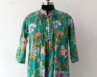 Sea Green Indian Women/'s Cotton Dress Hippie Floral Printed Top Indian Girl/'s Block Printed Tunic Summer Top
