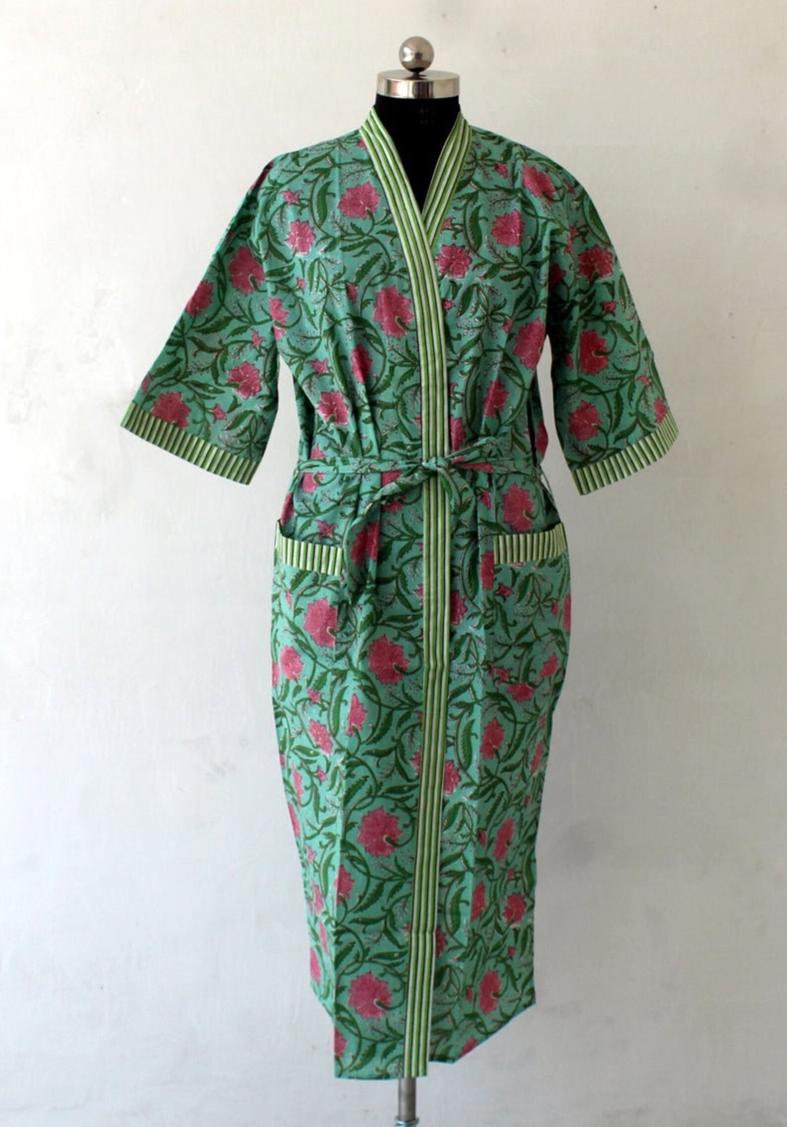 green floral robe