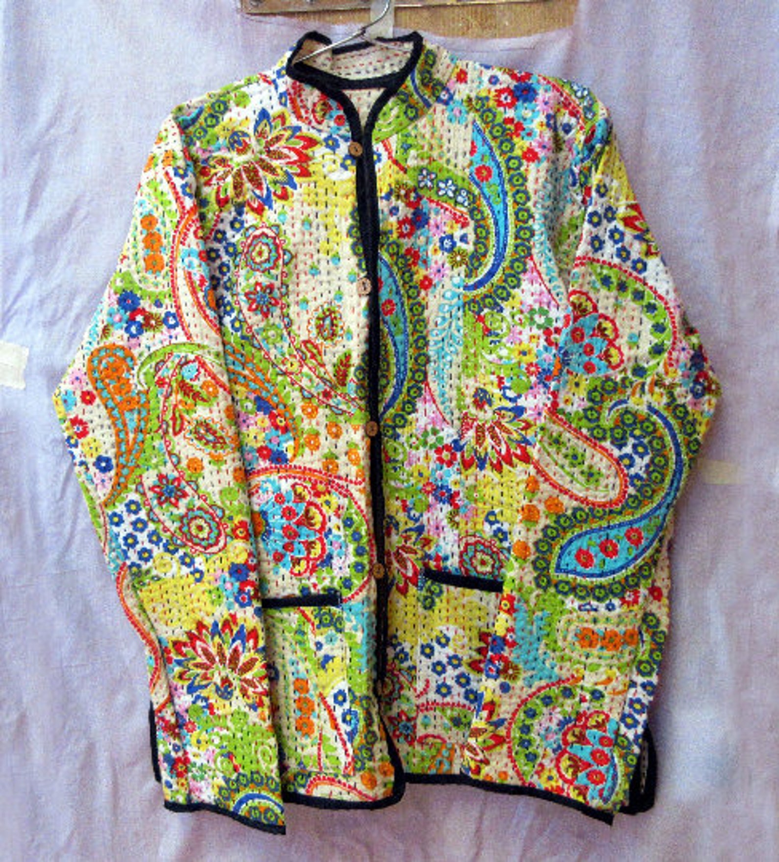 Indian Kantha Jacket Hand Quilted Jacket Floral Print Kantha Etsy