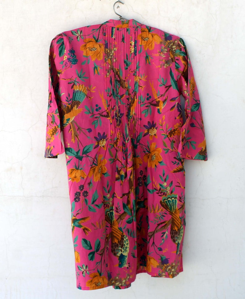 Pink Handmade Block Print Girl/'s Tunic Top Colorful Bohemian Dress Indian Cotton Bird Design Kurti Hippie Summer Dress Women/'s Boho Top