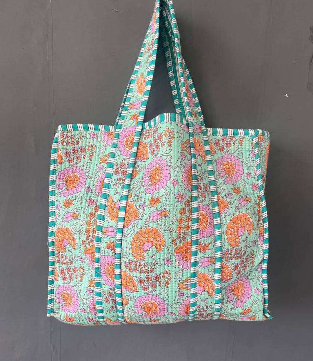 Cotton Block Print Tote Bag - Handmade  Print Bags | Unique Exotic Jewelry-Red Multi color main image 0