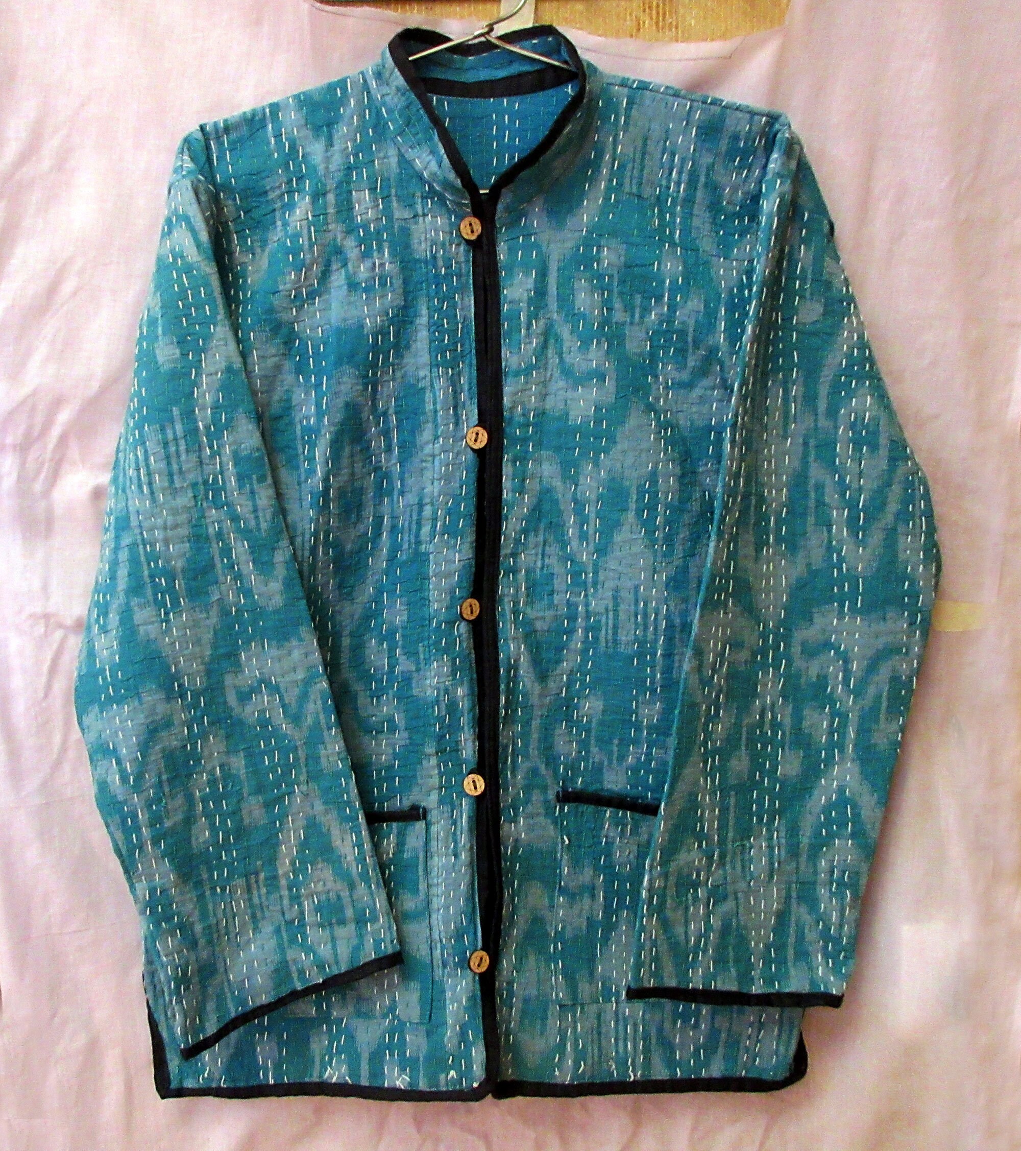 Indian Kantha Jacket Hand Quilted Jacket Ikat Print Kantha Etsy UK