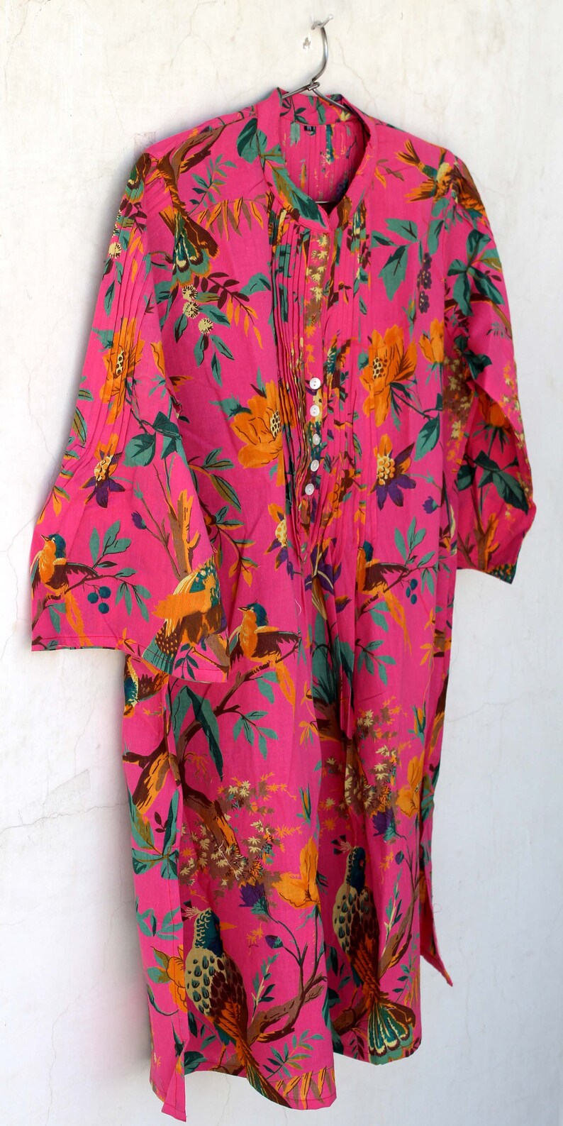 Pink Handmade Block Print Girl/'s Tunic Top Colorful Bohemian Dress Indian Cotton Bird Design Kurti Hippie Summer Dress Women/'s Boho Top