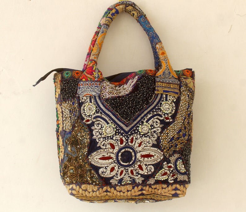 Blue Indian Beaded Tote Bag Banjara Shoulder Bag Handmade - Etsy