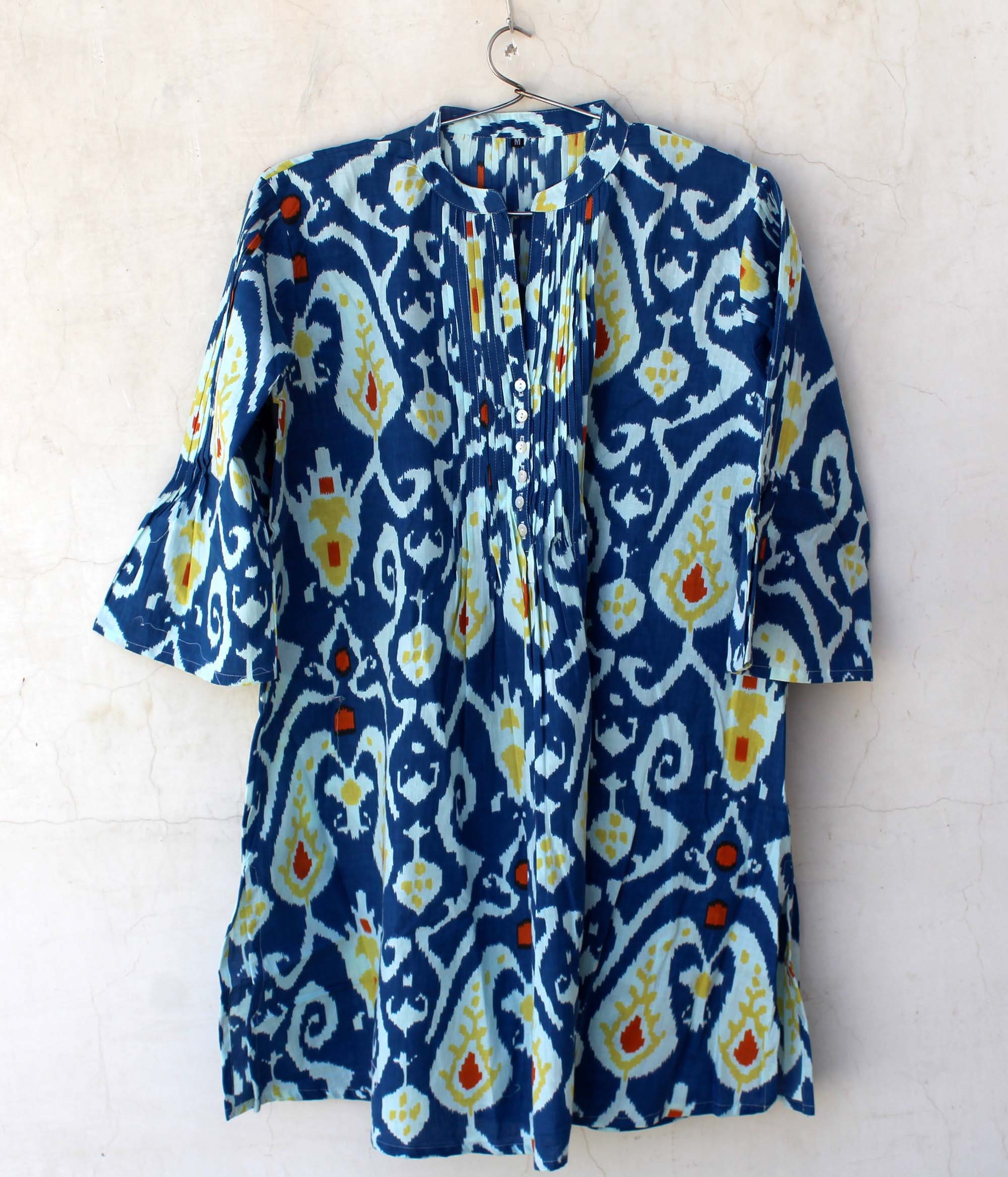 Ikat Print Cotton Dress Indian Designer Kurti Block Print Top | Etsy