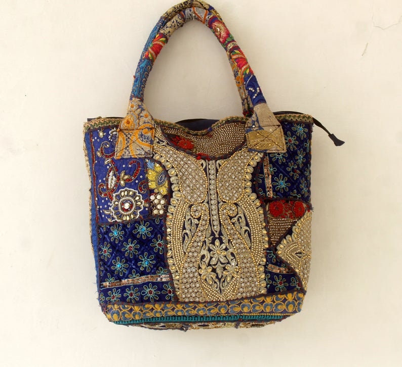 Blue Indian Beaded Tote Bag Banjara Shoulder Bag Handmade - Etsy