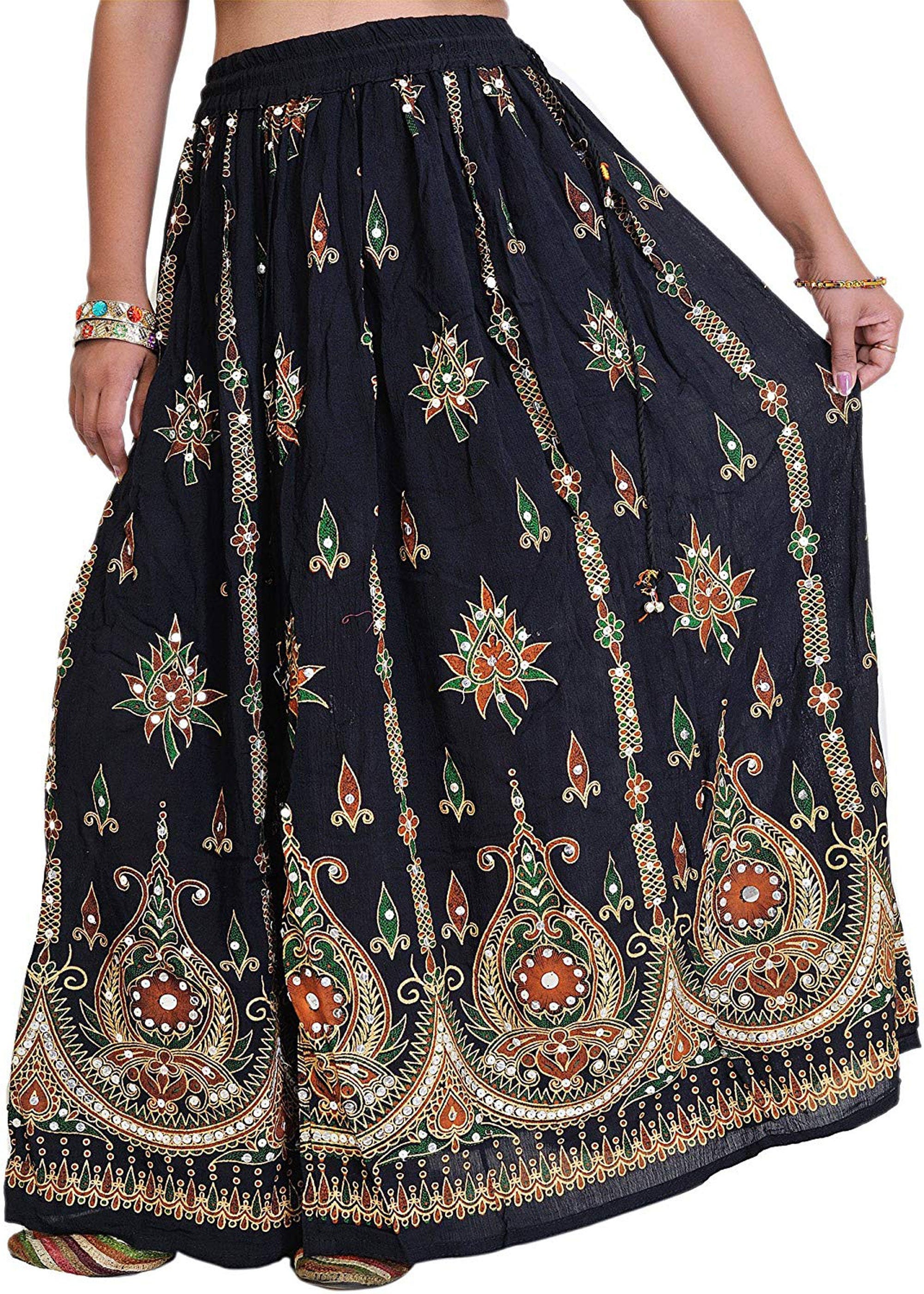 Black Sequin Work Hippie Skirt Handmade Long Womens Skirt Etsy