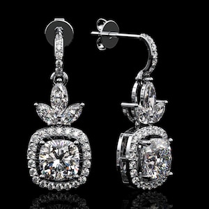 4.65 Ct Moissanite Dangle Earrings GRA Certified Cushion Cut VVS1 D Color 925 Silver Gift for Her | Wedding, Birthday, Anniversary Jewelry