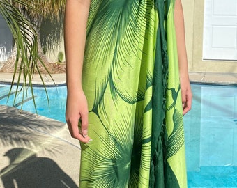 Hawaiian Green Giant Hibiscus Sarong Luau Cruise Wrap Beach Pareo Wear Dress