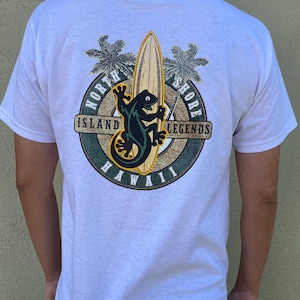 Hawaiian Island Legends North Shore Gecko Reptile Graphic Tee Men Women T-Shirt