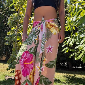 Hawaiian Design Sarong Pink Tropical Blossom Hibiscus Plumeria Luau Cruise Wrap Beach Pareo Wear Dress