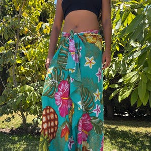 Hawaiian Design Sarong Tuquoise Blue Tropical Blossom Hibiscus Plumeria Luau Cruise Wrap Beach Pareo Wear Dress