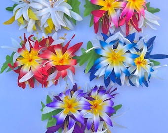 Hawaiian Design Tiare Multicolored Layered Tropical Hair Clip Barette Beach Luau Foam Accessories