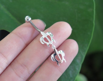 Hawaiian Sterling 925K Silver Plated Honu Turtles CZ Gem Belly Ring