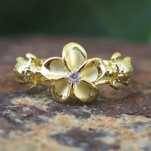 Hawaiian Jewelry Sterling Silver Gold Plated Honu Turtle Plumeria Flower CZ Wedding Ring Band 8mm