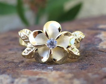 Anillo de boda con circonita cúbica y hojas chapadas en oro y plata, joyería hawaiana, 12mm