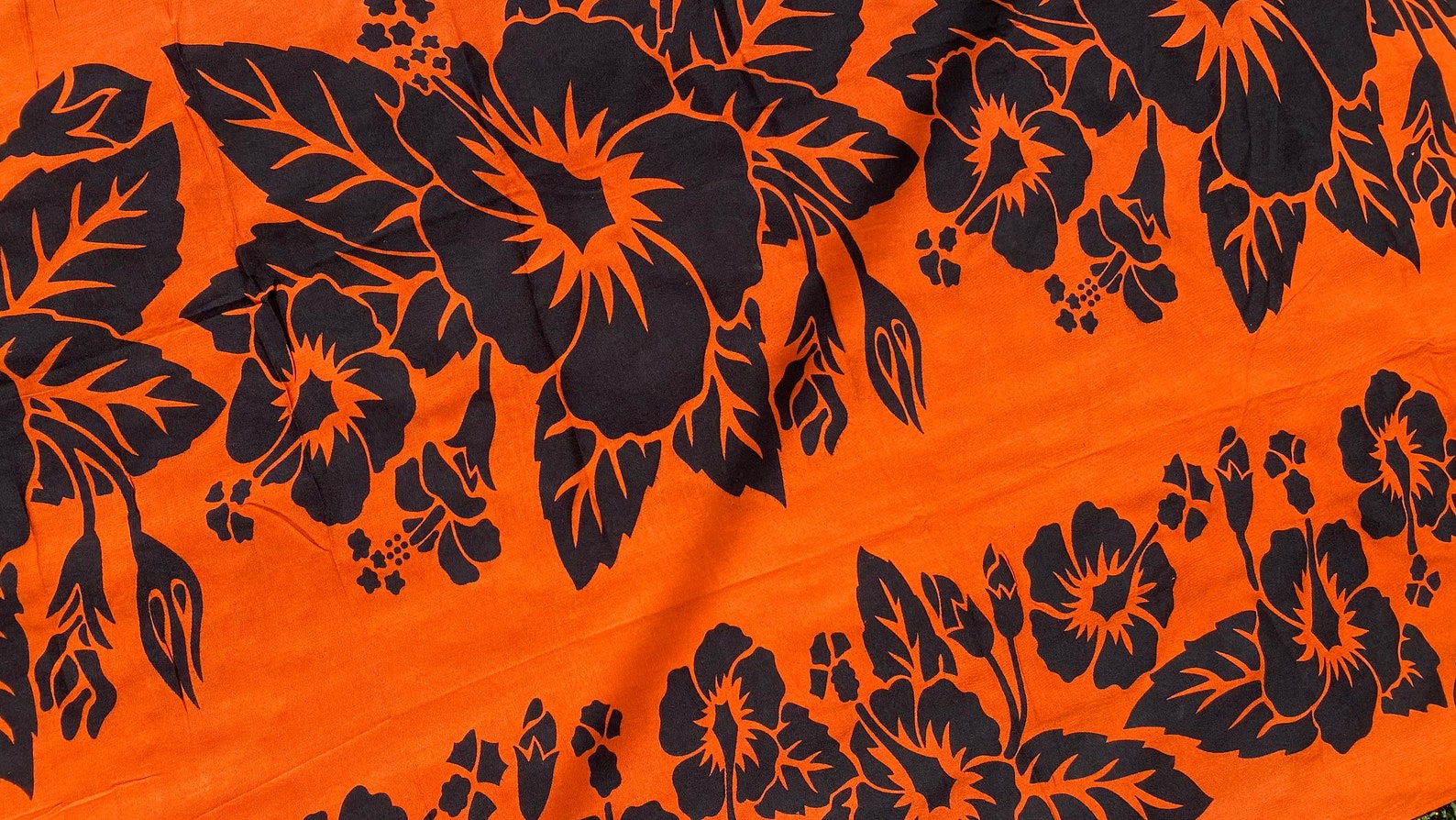 Hawaiian Orange & Black Hibiscus Pattern Wraparound Pareo Sarong Luau ...
