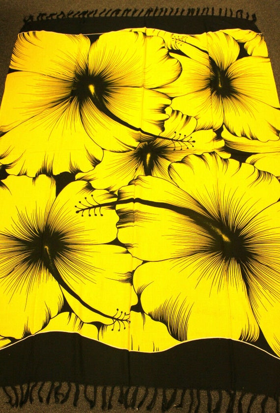 Hawaiian Party Luau Yellow White hibiscus flower spaghetti strap dress-S-3X 