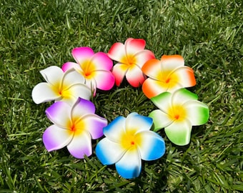 Plumeria hawaiana para el pelo, accesorio tropical multicolor, inserto de espuma Luau de playa