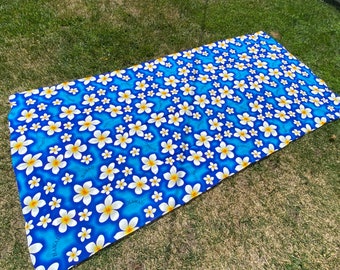 Hawaiian Design Sarong Plus Size Blue White Plumeria Luau Cruise Wrap Beach Pareo Wear Dress