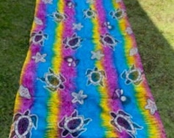 Hawaiian Design Sarong Plus Size Purple Rainbow Color Turtles Luau Cruise Wrap Beach Pareo Wear Dress