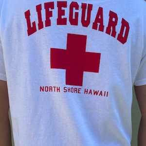 Hawaiian Design White Men Beach Surf T-shirt &quot; North Shore Lifeguard &quot; 100% Cotton