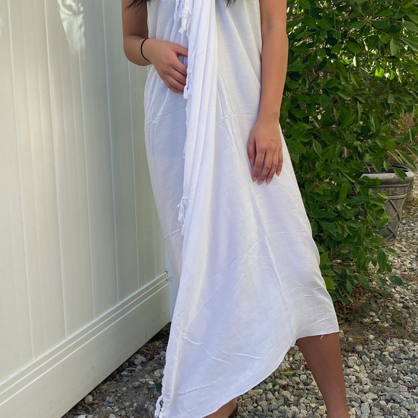 Robe paréo hawaïenne blanche uni Luau Cruise