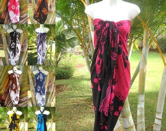 Hawaiian Hibiscus Plumeria Flower Sarong Cover-Up Tropical Floral Pareo Wrap Skirt Dress