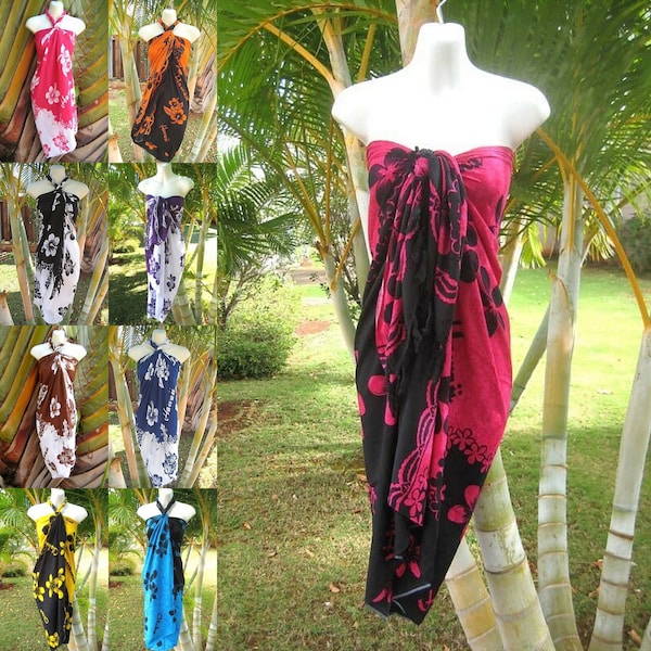 Hawaiian Hibiscus Plumeria Flower Sarong Cover-Up Tropical Floral Pareo Wrap Skirt Dress