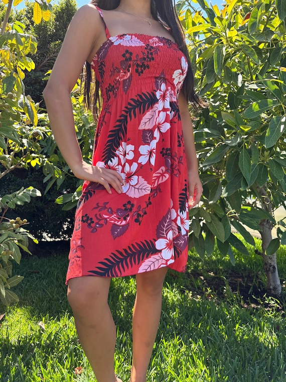 fitted lace wedding dress Makaha Red Hawaiian Maxi Dress