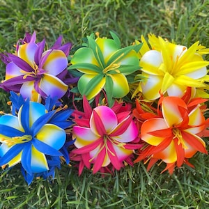 Hawaiian Design Plumeria Layered Multicolored Tropical Hair Clip Beach Luau Foam Accessories