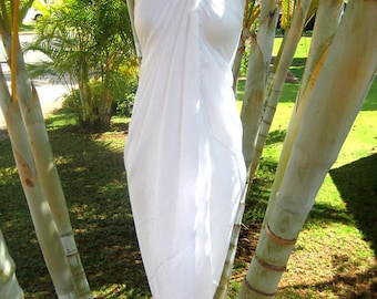 Hawaiian Sarong Solid White Luau Cruise Wrap Beach Pareo Wear Dress