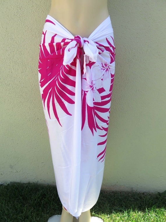 Hawaiian White Pink Plumeria Flower Sarong Cover up Floral Pareo Wrap Skirt Dress Etsy