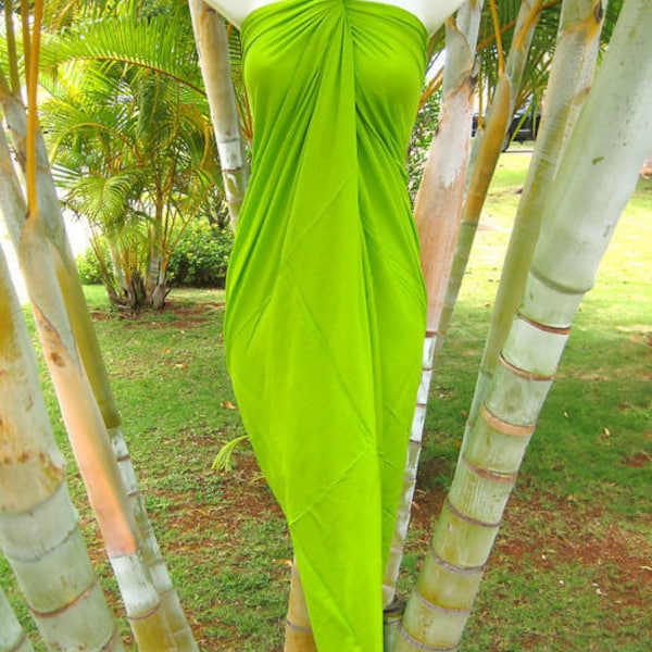 Hawaiian Pareo Sarong Solid Bright Green Cruise Beach Pool Cover-up Wrap Dress