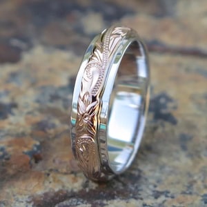 Hawaiian Jewelry Sterling Silver Pink Rose Gold Plated Scroll Double Wedding Ring Band 6mm