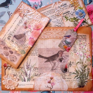 Set di effimeri di carta botanica e uccelli, set di buste, per diari spazzatura, album di ritagli, shabby chic, posta ordinaria, regalo per la festa della mamma, regalo per lei