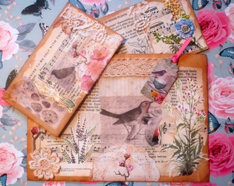 Botanical & Bird Paper Ephemera Set, Envelope Set, for Junk Journals, Scrapbook, Shabby Chic, Snail Mail, Mothers Day Gift, Gift for Her