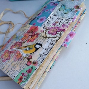 Hermoso diario con diseño de pájaros y plantas, diario basura, cuaderno de viaje, planificador, organizador de recuerdos