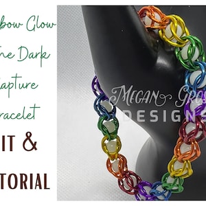 KIT & TUTORIAL - Rainbow Glow-in-the-Dark Capture Bracelet, Chainmaille, Chainmail, Great for Beginners!