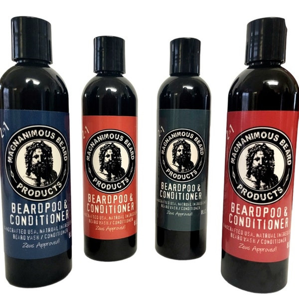 Magnanimous All-Natural 2-in-1 BeardPoo and Conditioner - The best all-natural (vegan) liquid beard wash on the planet - Zeus approved!