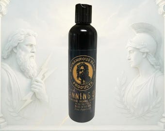 Aceite bronceador oscuro totalmente natural Magnanimous: el mejor aceite bronceador oscuro totalmente natural (vegano) del planeta. ¡Aprobado por Zeus!